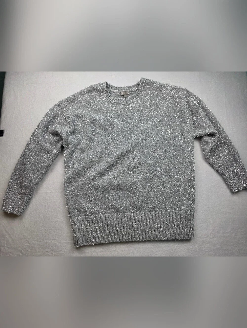 J. Crew Silver Metallic Tinsel Crewneck Sweater Women's Size Large